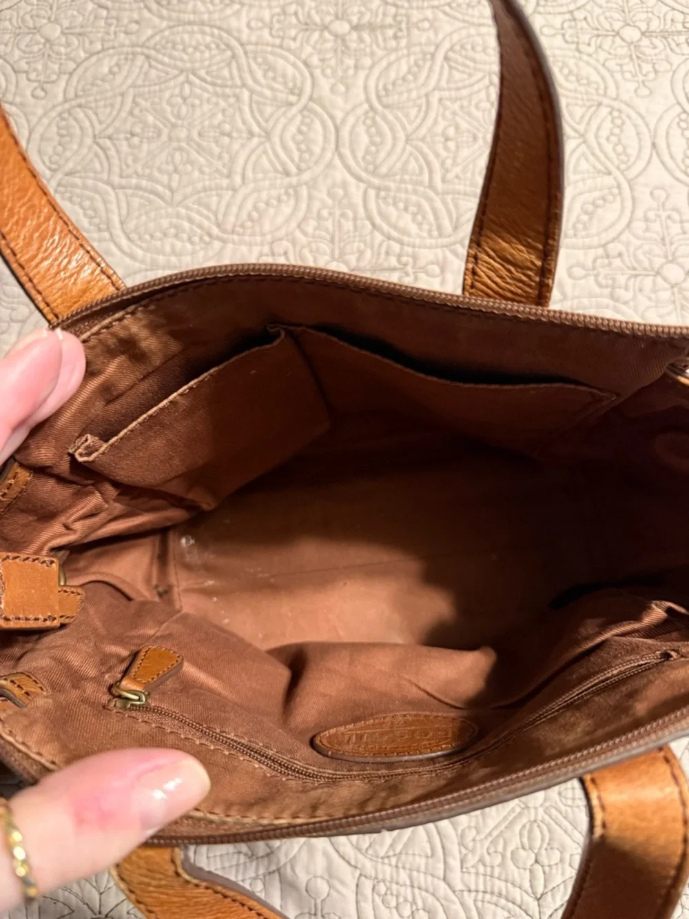 Fossil Tessa Tan Leather Handbag with Matching Wallet and Strap Nice - Picture 7 of 13